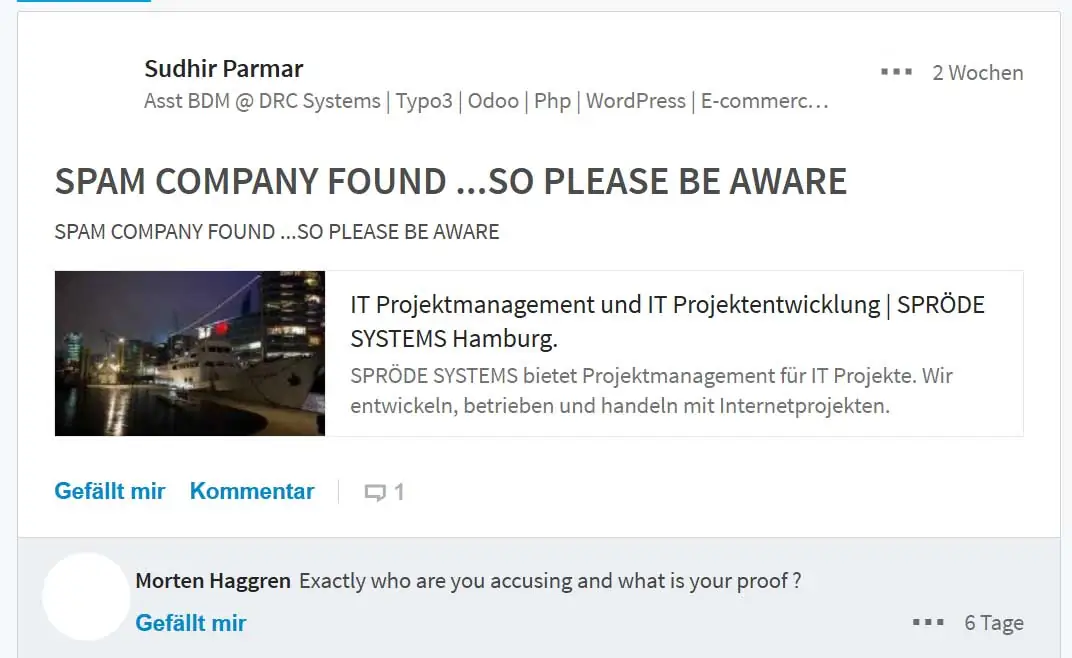 Sudhir Parmar LinkedIn Beitrag in der TYPO3 Expert Group